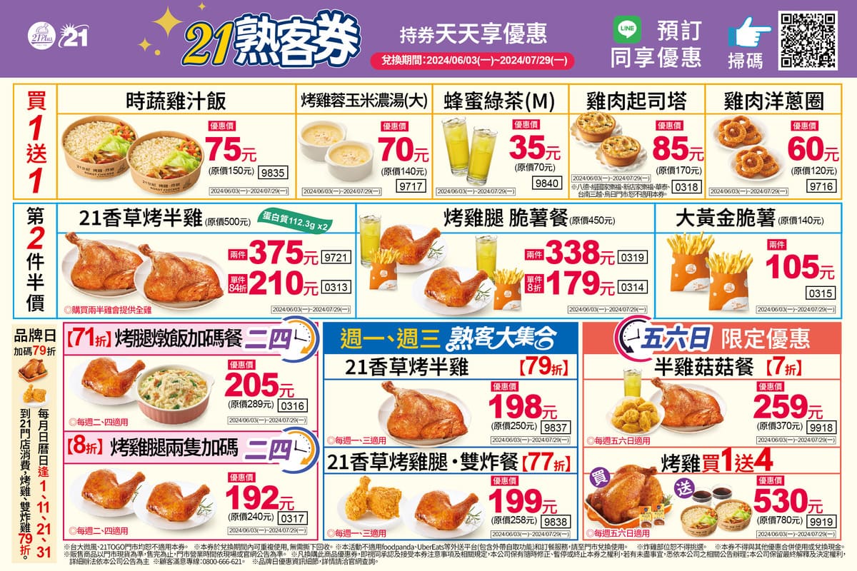 21Plus/21世紀風味館》【21熟客券 年度大回饋】【2024/7/29止】